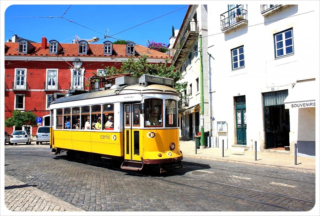 yellow tram lisbon portugal