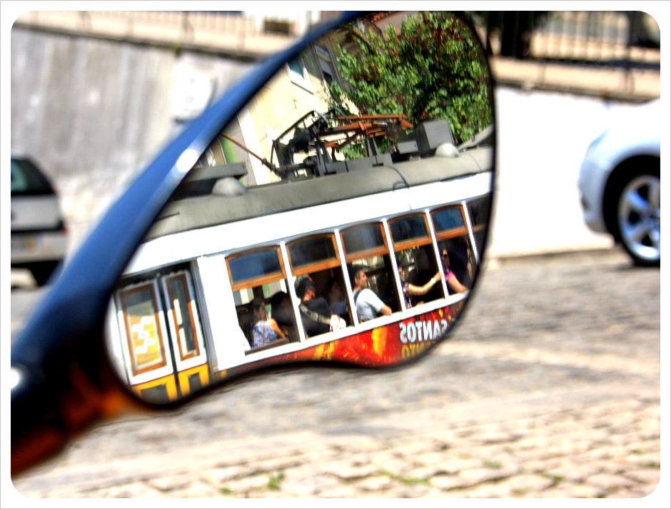 Tram reflection gocar lisbon