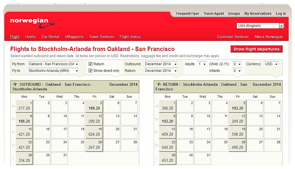 Norwegian Air San Francisco to Stockholm