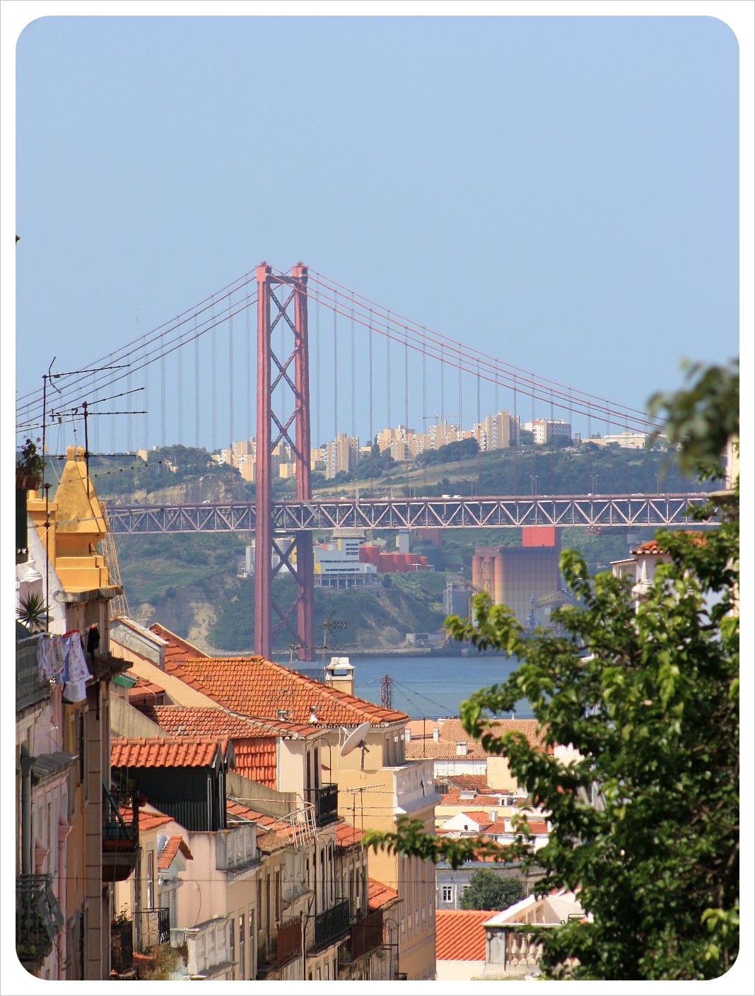 Lisbon street and bridge 25 de abril