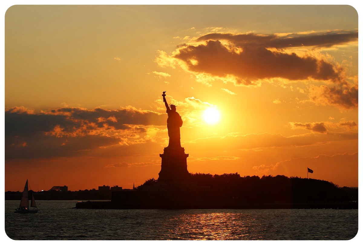 statue of liberty at sunset nyc