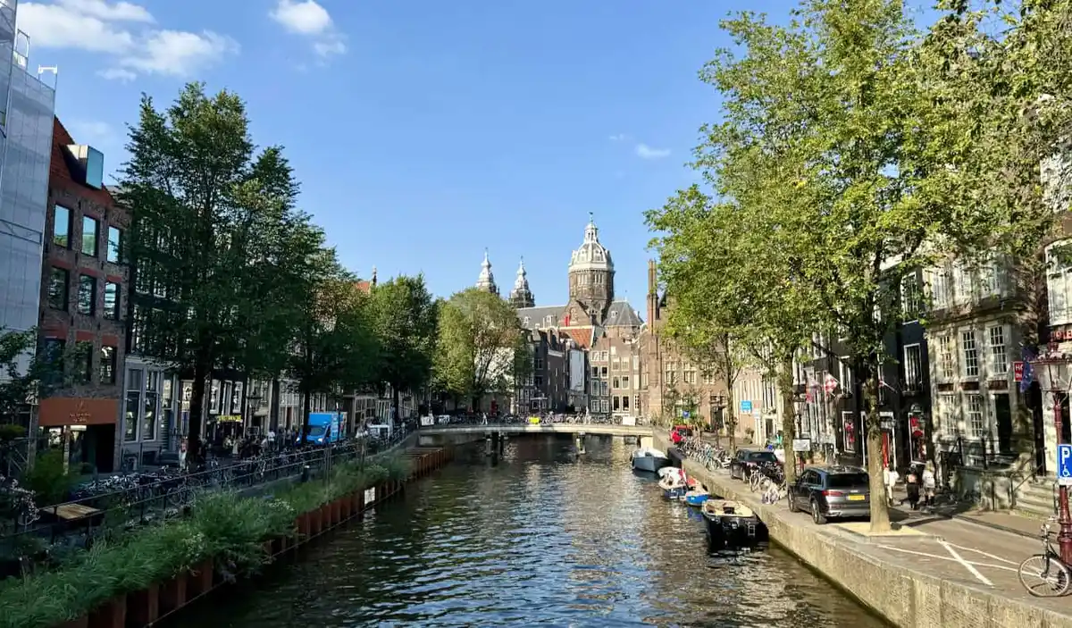 A sunny day along the canals of beautiful Amsterdam, Netherlands
