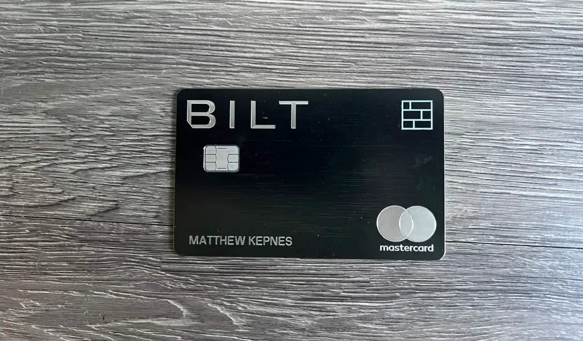Nomadic Matt's Bilt Mastercard lying on a wooden table