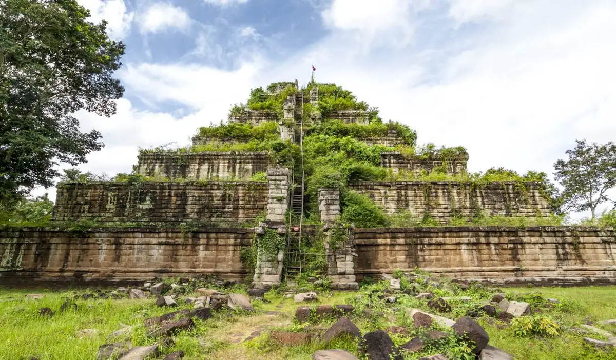 One of the many ancient temples covered in jungle at Koh Ker in Cambodia
