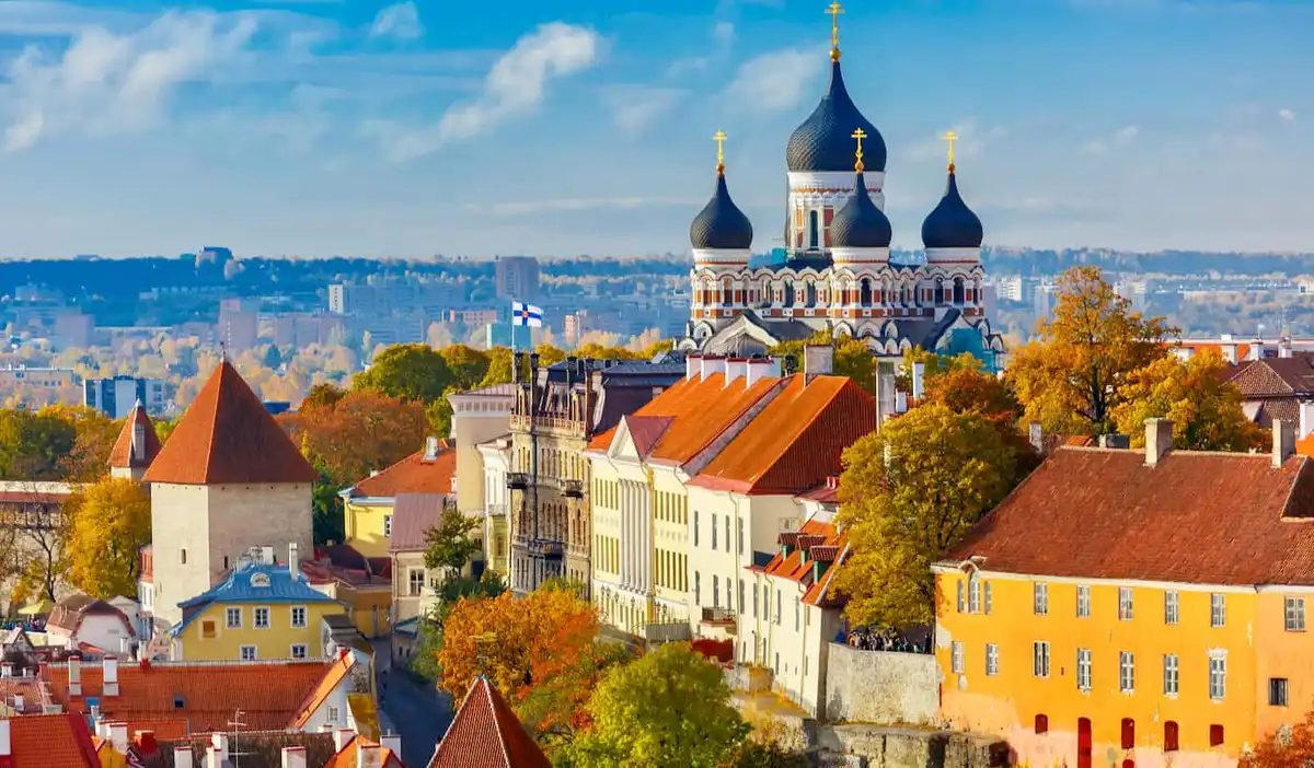 A view of the Old Town in Tallin, Estonia on a bright summer day