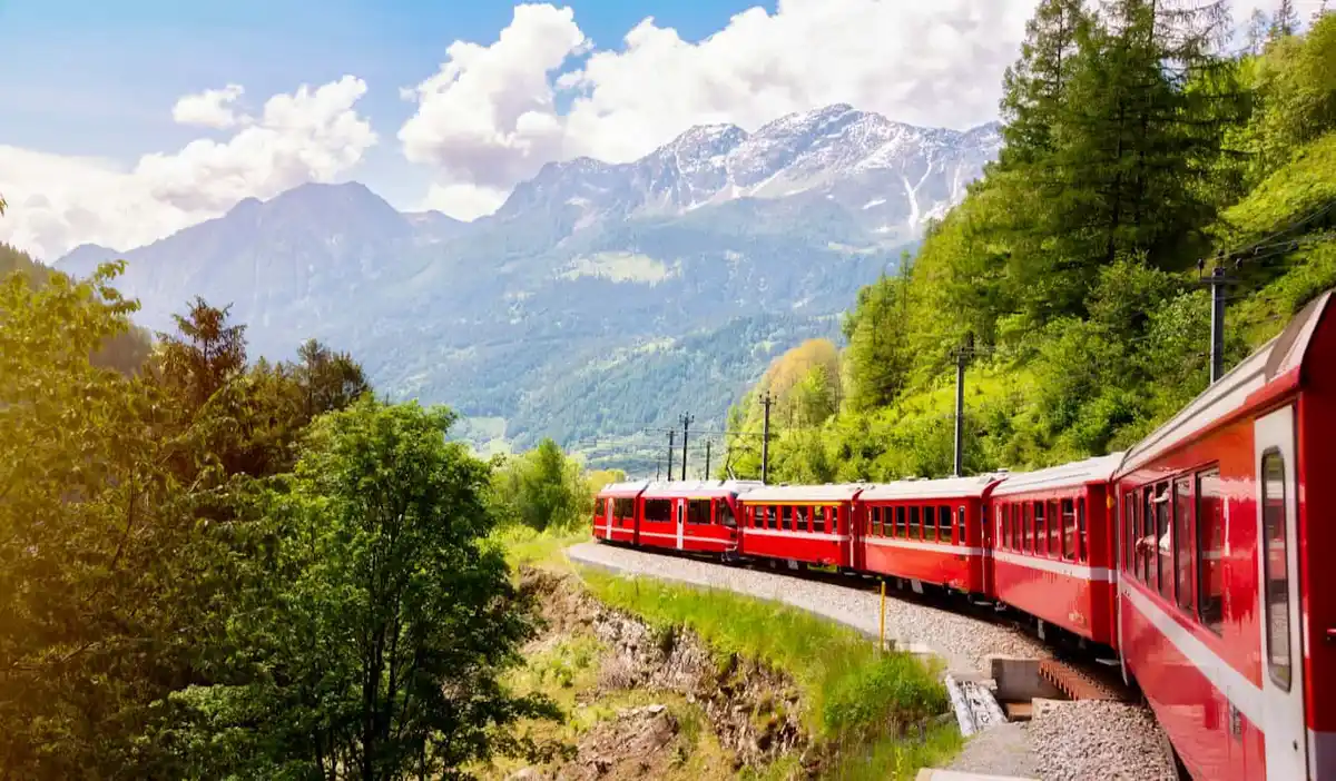A high-speed train in Europe speeding in Switzerland