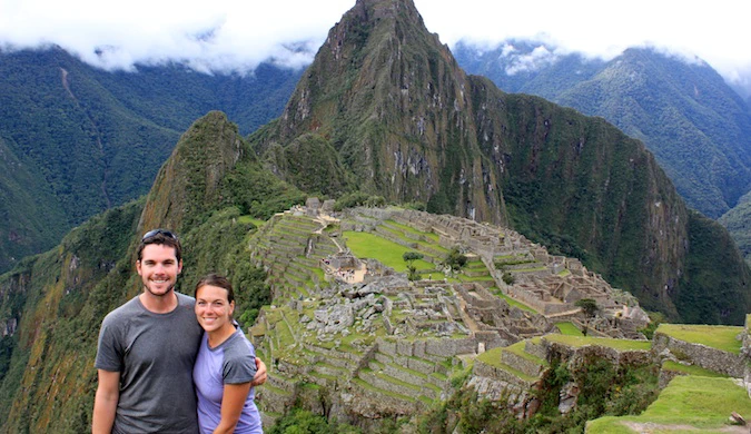 The Naumans,a traveling couple, at Macchu Pichu in Peru